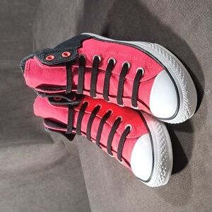 Converse Chuck Taylor All Star Black Neon Pink Velcro Slip Sneakers G US J4 W6